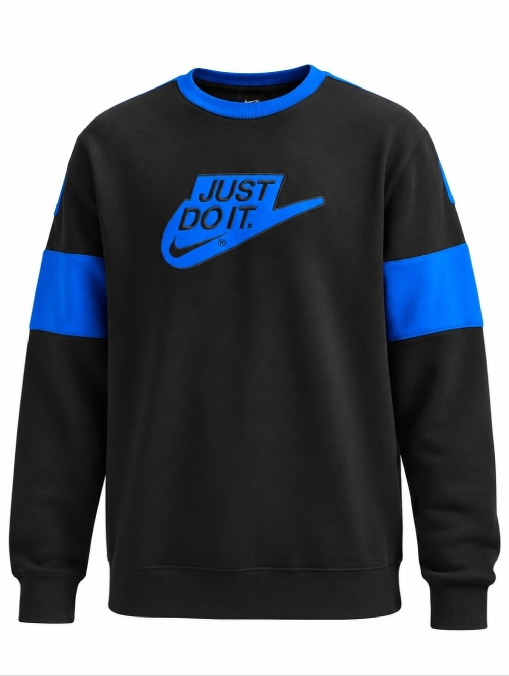 Nike Sportswear Club Fleece Crewneck Sweatshirt Blackwith Bold Blue Accents, 2XL